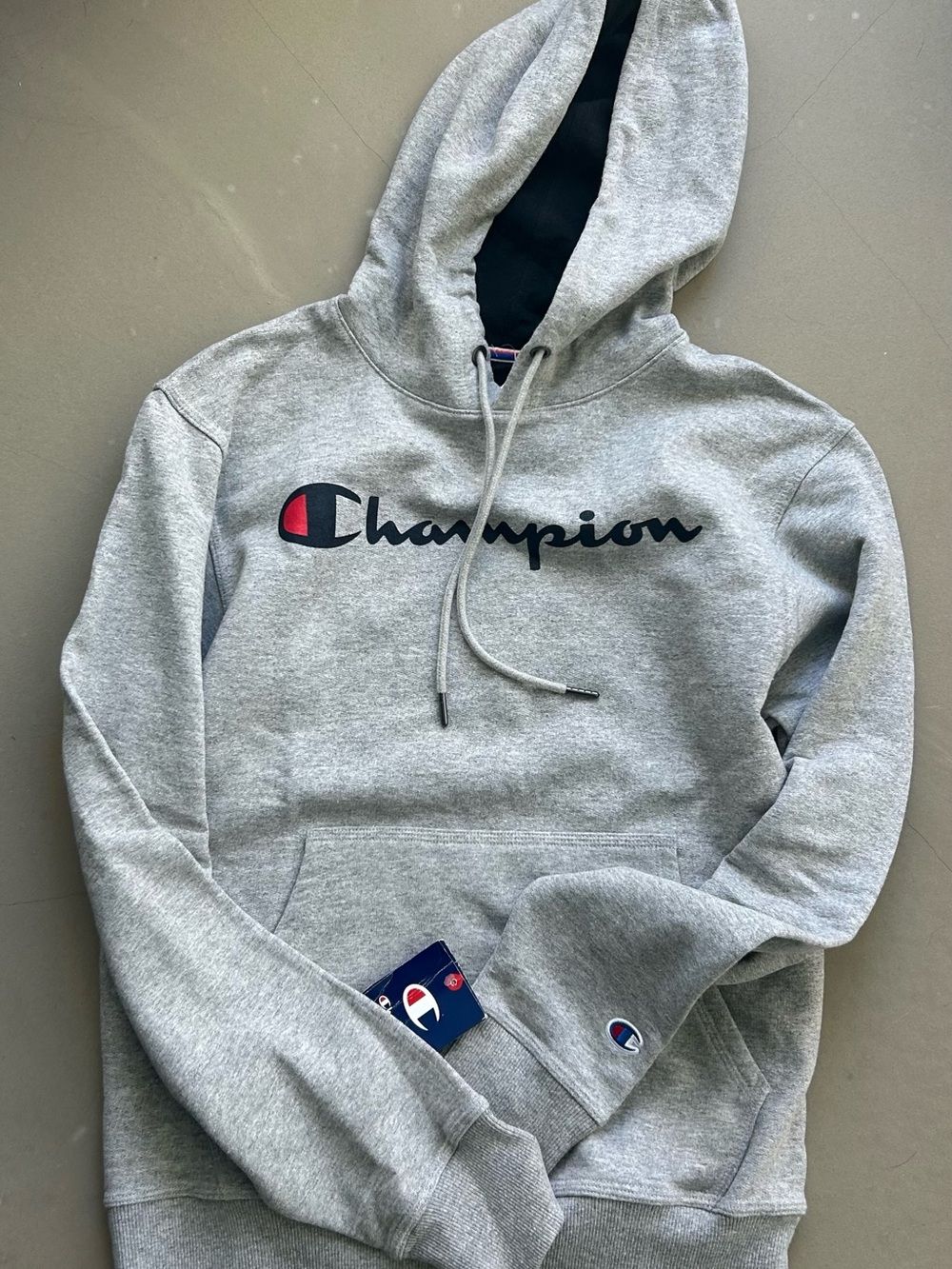 Champion Gray Crewneck Hoodie with Script Logo
